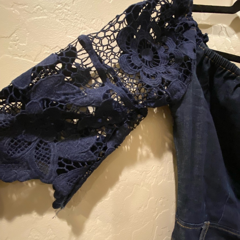 Navy Denim Blue Lace Sleeve Dress - Picture 5 of 8